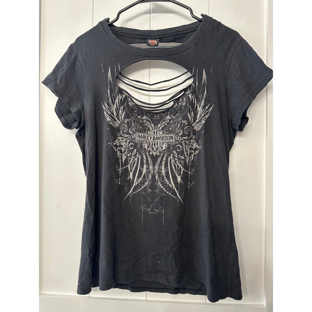 Harley Davidson Ladies 1980’s Style Chest Cuts In Material Size XL Black Bumpus